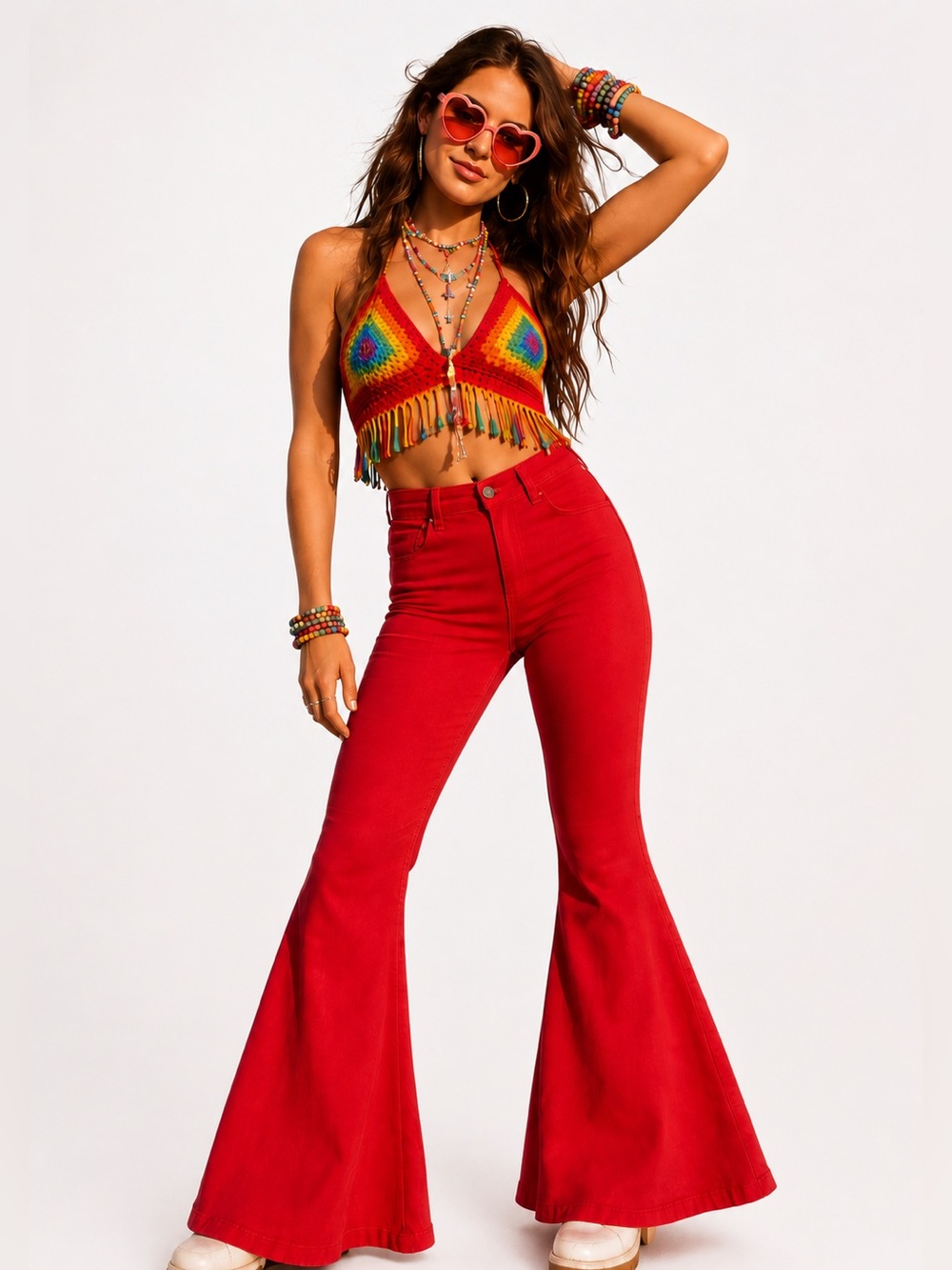 Red Bell Bottom Jeans Stretchy Super Flare Retro 70s Festival disco pants